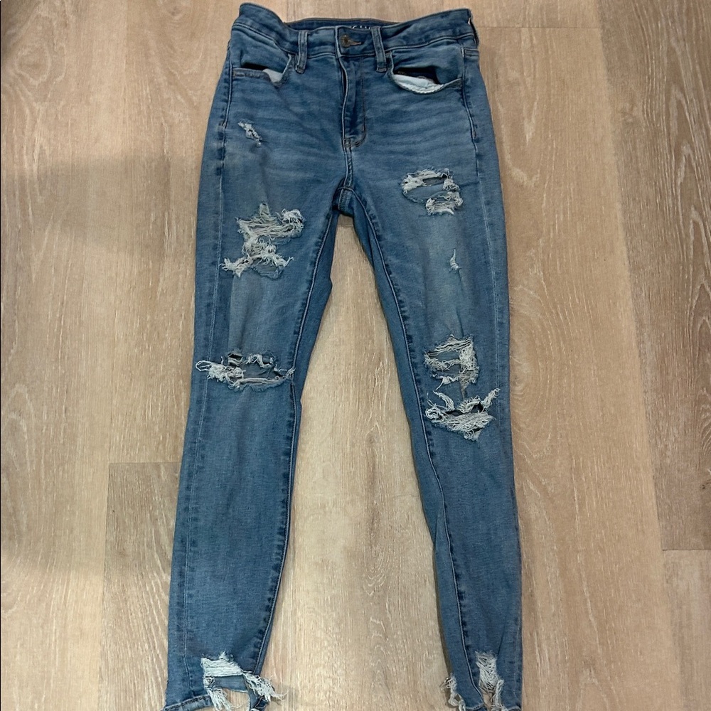 American Eagle Outfitters Ripped Blue Skinny Jeans